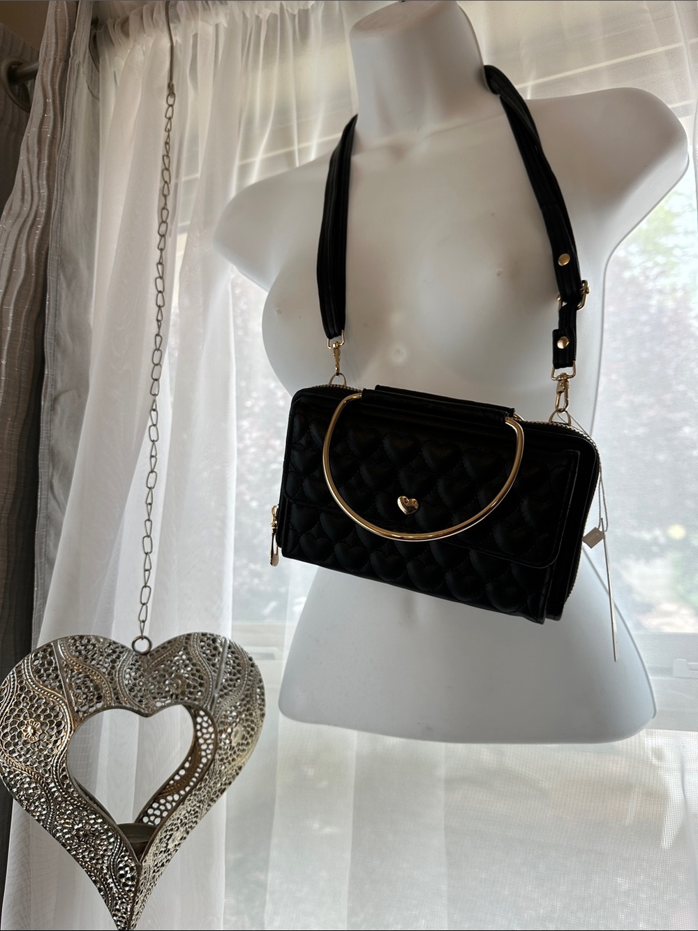 Quilted Black Crossbody Bag with Gold Accent Handle
